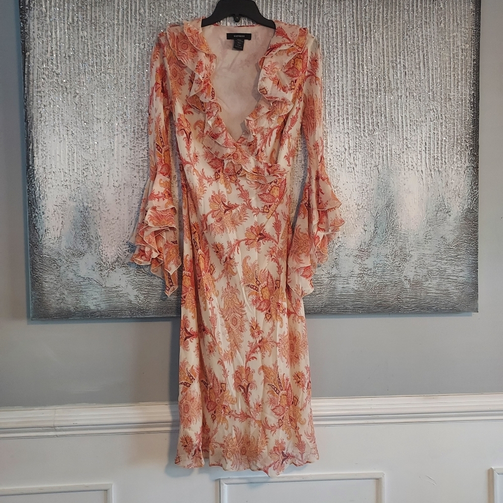 Express Silk Floral Ruffled Midi Dress Sz-7/8